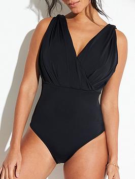 V by Very Shape Enhancing Draped Swimsuit - Black, Black, Size 16, Women