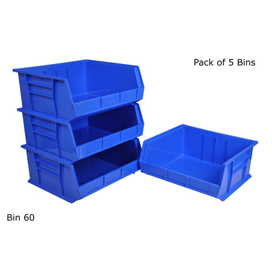 Pack of 5 Rhino Tuff Bin60 Plastic Parts Storage Bins Stacking Boxes