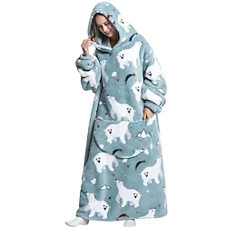 Adults' Oversized Hoodie Blanket Wearable Blanket With Pocket Bear Dinosaur Dog Character Onesie Pajamas Flannel Cosplay For Men and Women Carnival Animal Sleepwear Cartoon Festival / Holiday Costumes Lightinthebox