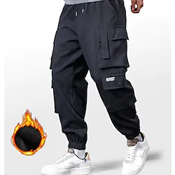 Men's Joggers Cargo Pants Embroidered Pocket High Waist Bottoms Outdoor Athleisure Winter Fleece Thermal Warm Breathable Soft Running Walking Jogging Sportswear Activewear Solid Colored Army Green Lightinthebox