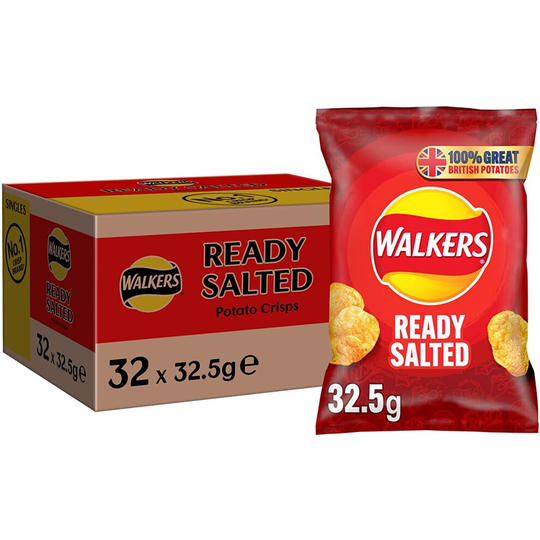 Walkers Ready Salted Crisps Box, 32.5 g (Case of 32)