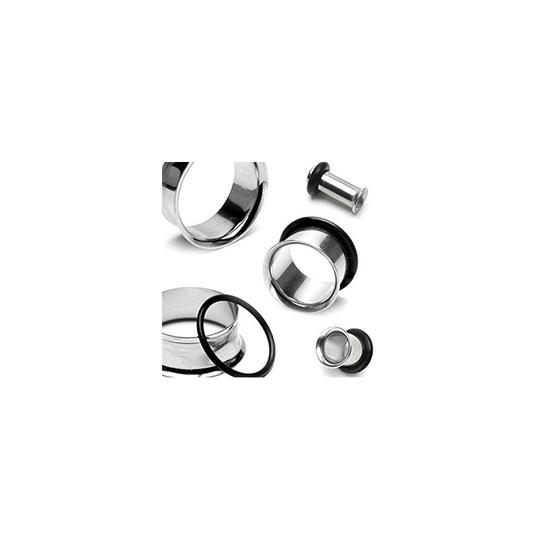 (12MM) Surgical Steel Single Flare with 1 Black O Ring Hollow Ear Tunnel Saddle Plug Piercing Finest Quality Materials