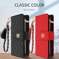 Phone Case For Apple Wallet Card iPhone 12 iPhone 14 13 Pro Max 14 Plus 13 Mini Zipper with Wrist Strap Card Holder Slots Lines / Waves Genuine Leather Lightinthebox