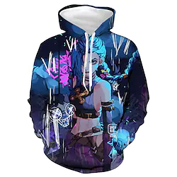 Inspired by League of Legends Jinx Hoodie Cartoon Manga Anime Harajuku Graphic Kawaii Outerwear For Men's Women's Unisex Adults' 3D Print 100% Polyester Lightinthebox