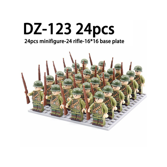 (DZ-123 -24pcs) Minifigures 24pcs Military Building Blocks Eight-nation Phalanx Assembling WW2 Military Games Sand Tables Collections 16