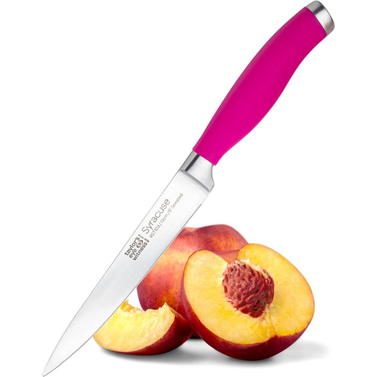 (13cm Serrated Utility Knife, Pink) Taylors Eye Witness Syracuse All Purpose Kitchen Knife - Professional 13cm/5" Cutting Edge, Multi Use. Ultra Fine