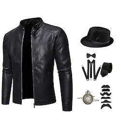 Gangster Punk Gothic Vintage Inspired Jacket Panama Hat Motorcycle Jacket Men's Costume Vintage Cosplay Casual Daily Party / Cocktail Long Sleeve Cravat Halloween Lightinthebox