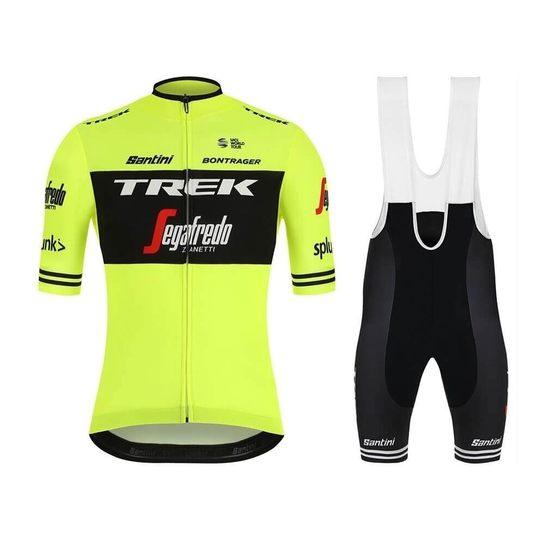 (Trek/Fluorescent Green/M) Men's Short Sleevet Cycling Jersey +Bib Shorts Set