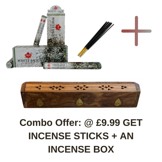 Original IBCO White Sage 120 sticks + Wooden-Sheesham Incense Box