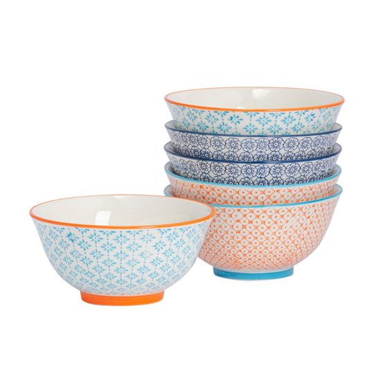 Patterned Cereal Bowls Breakfast Kitchen Porcelain Bowl 3 Designs - 152mm x6