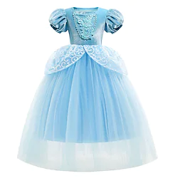 Cinderella Fairytale Princess Flower Girl Dress Theme Party Costume Tulle Dresses Girls' Movie Cosplay Cosplay Halloween Blue Dress Halloween Carnival Masquerade Cotton Lightinthebox