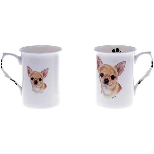 (BB20) Bone China Set of 2 Short Hair Chihuahua Dog Mugs - Gift Boxed