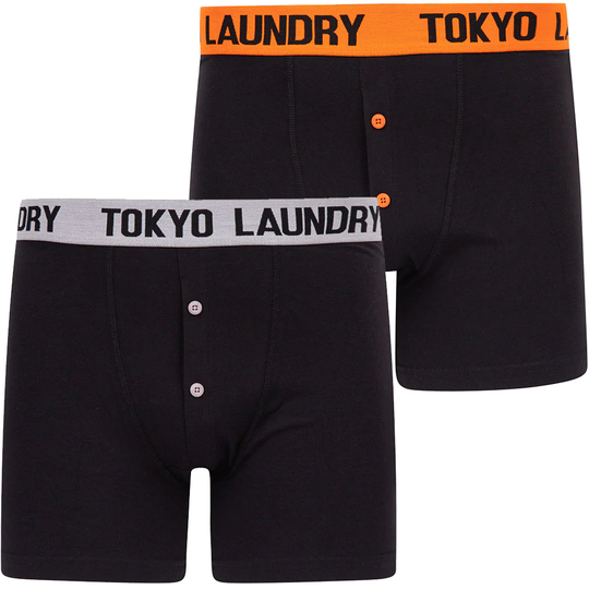 Mens Underwear Borden (2 Pack) Boxer Shorts Set in Golden Poppy Orange / Light Grey Marl - Tokyo Laundry / S - Tokyo Laundry