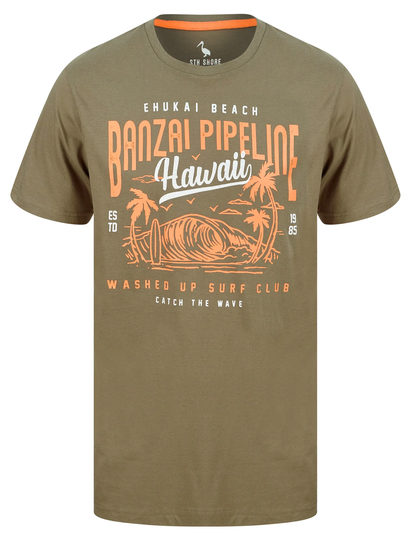 T-Shirts Banzai Pipeline Motif Cotton Jersey T-Shirt in Deep Lichen Green - South Shore / S - Tokyo Laundry