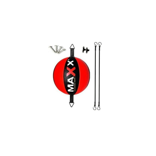 (BLACK / RED) Maxx Leather double end bag Floor to Ceiling ball Punch bag speed ball+hooks Mma
