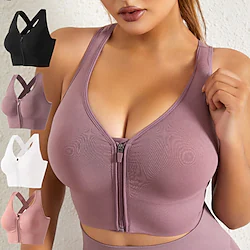 Women's Sports Bra Medium Support Open Back Zipper Solid Color White Black Yoga Fitness Gym Workout Bra Top Sport Activewear Breathable Quick Dry Comfortable Stretchy Slim / Removable Pad / Wireless Lightinthebox