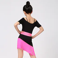 Latin Dance Kids' Dancewear Dress Tassel Splicing Girls' Performance Training Short Sleeve High Cotton Blend Lightinthebox