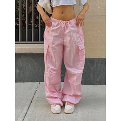 Women's Cargo Pants Baggy Pants Trousers Parachute Pants Pink Khaki Grey Low Waist Fashion Causal Pocket Quick Dry Solid Color S M L / Loose Fit Lightinthebox
