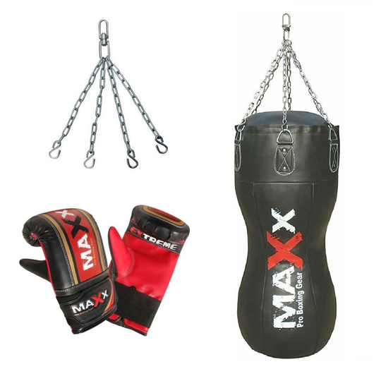 (BODY BAG & MITTS & CHAIN) Maxx Leather Body Bag Uppercut Angle Punch Bag Set heavy filled bag Free Chain