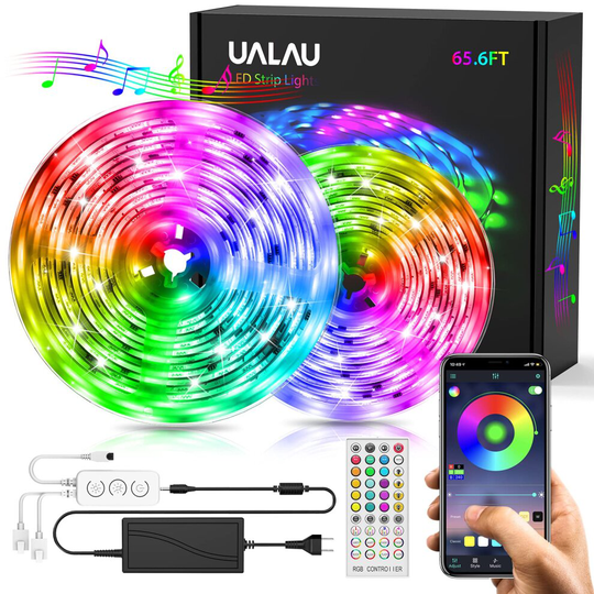20M LED Strip Lights, UALAU APP Control Music Sync LED Light Strip Kits with Remote and Control Box, 5050 SMD 600 LEDs Color (65.6ft)