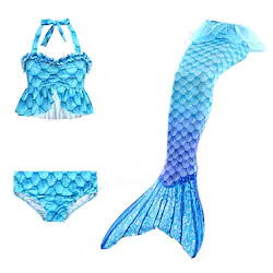 Kids Girls' Three Piece Swimwear Children's Day Color Block Active Lace up Bathing Suits 3-10 Years Blue Lightinthebox