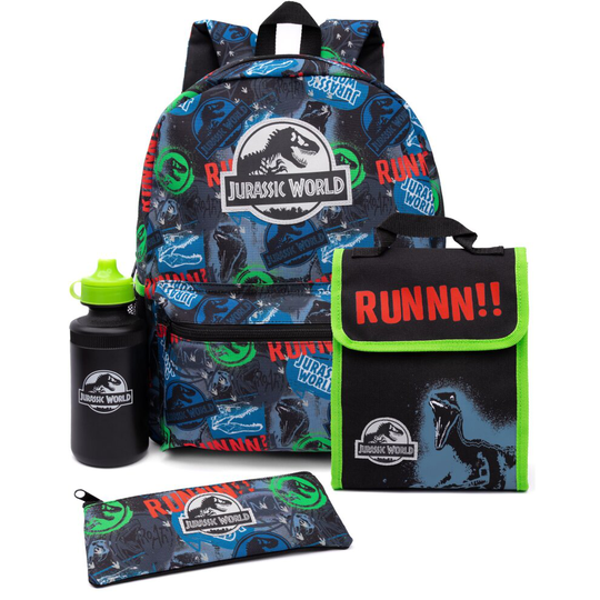Jurassic World Backpack Set Kids 4 Piece School Lunch Box Water Bottle One Size