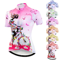 21Grams Women's Cycling Jersey Short Sleeve Bike Jersey Top with 3 Rear Pockets Mountain Bike MTB Road Bike Cycling Breathable Quick Dry Moisture Wicking Back Pocket Green Purple Yellow Floral Lightinthebox