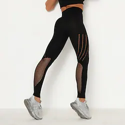 Women's Leggings Black Mesh Hollow Cut Out Scrunch Butt Quick Dry High Waist Yoga Fitness Gym Workout Cropped Leggings Bottoms Black Green Rosy Pink Sports Activewear High Elasticity Skinny Lightinthebox