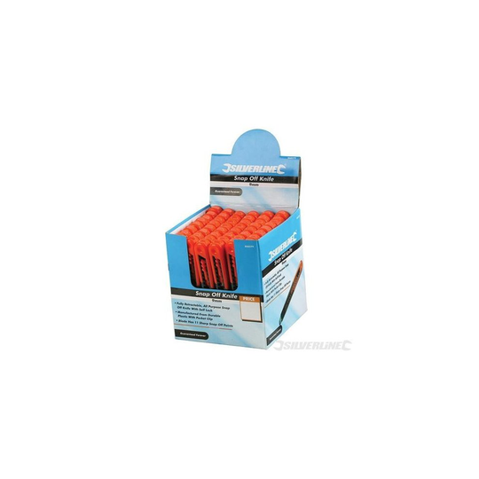 Silverline 9mm Snap-off Knife Display Box 48pce 48pce - Snap Off 48 868579 - 9mm snap off knife 48 silverline 868579 holder carpet trimming qty 12