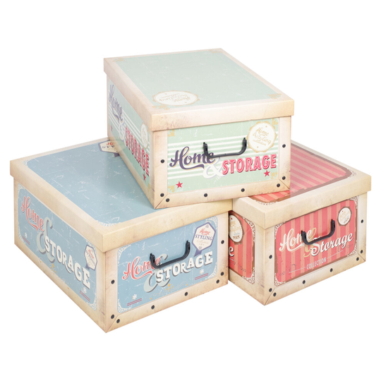 (Vintage Storage Boxes) 3 Underbed Cardboard Storage Boxes Lids Handles