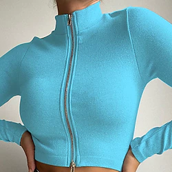 Women's Stand Collar Yoga Top Crop Top Zipper Solid Color Red Blue Spandex Yoga Fitness Running Tee Tshirt Sport Activewear Breathable Moisture Wicking Comfortable Stretchy Lightinthebox