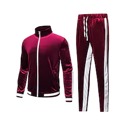 Men's Tracksuit Sweatsuit 2 Piece Full Zip Street Winter Long Sleeve Pleuche Breathable Moisture Wicking Soft Gym Workout Running Jogging Sportswear Activewear Color Block Green Red Blue Lightinthebox