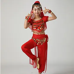 Belly Dance Top Ruffles Paillette Girls' Performance Short Sleeve Dropped Chiffon Lightinthebox