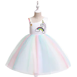 Fairytale Princess Unicorn Flower Girl Dress Tulle Dresses Tutus Girls' Movie Cosplay Cosplay Halloween White Dress Halloween Carnival Masquerade Polyester Lightinthebox