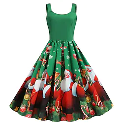 Santa Suit Dress Adults' Women's Vintage Vintage Dress Christmas Festival Christmas New Year Festival / Holiday Terylene Green / Blue / Fuchsia Women's Easy Carnival Costumes Snowflake Reindeer Lightinthebox