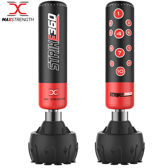 (6FT, Black/Red - Strike 360) Freestanding Boxing Punch Bag Kickboxing Training