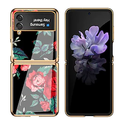 Phone Case For Samsung Galaxy Back Cover Z Flip 4 Z Flip 3 Flip Fashion Camera Lens Protector Flower Tempered Glass Lightinthebox