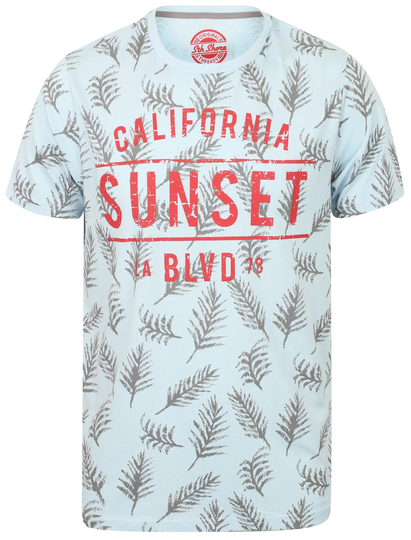 T-Shirts Sketch Leaf Print Cotton T-Shirt In Skyway - South Shore / S - Tokyo Laundry