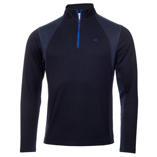 (L, Navy/Cobalt) Calvin Klein Mens 2021 Micro Grid CK 1/2 Zip Mid Layer Pullover