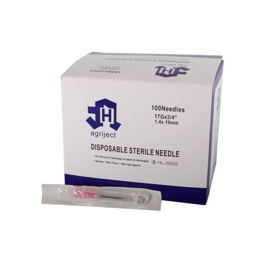17g 3/4 inch Agriject Disposable Needles Poly Hub Box of 100