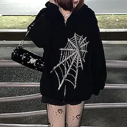 Inspired by Punk Gothic Spider Hoodie Outerwear hotfix rhinestones crystals Anime Front Pocket Graphic Outerwear For Men's Women's Unisex Adults' Hot Stamping 100% Polyester Lightinthebox