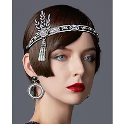 The Great Gatsby Charleston Gentlewoman Retro Vintage Roaring 20s 1920s Lace Up The Great Gatsby All Seasons Headpiece Flapper Headband Women's Adults Tassel Fringe Costume Vintage Cosplay Party Lightinthebox