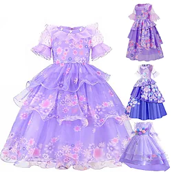 Encanto Fairytale Princess Isabela Madrigal Flower Girl Dress Theme Party Costume Tulle Dresses Girls' Movie Cosplay Cosplay Halloween Rosy Pink Blue Fuchsia Dress Halloween Carnival Masquerade Lightinthebox