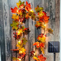 Christmas Thanksgiving Day Solar Maple Leaf Red Fruit LED String Lights Outdoor Waterproof Fairy Light 2M 20LEDs Thanksgiving Day Wedding Garden Party Outdoor Patio Decoration Lightinthebox