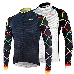 Men's Cycling Jersey Long Sleeve Bike Top with 3 Rear Pockets Mountain Bike MTB Road Bike Cycling Triathlon Sunscreen Fast Dry Breathable Quick Dry White Royal Blue Sports Clothing Apparel Lightinthebox