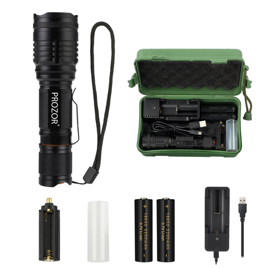 CREE LED Torch Light Handheld Super Bright T6 LED Flashlight USB Rechargeable 18650 battery Camping Torch with Camping Box Waterproof Zoomable...