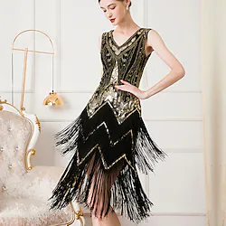 The Great Gatsby Charleston Roaring 20s 1920s Cocktail Dress Vintage Dress Flapper Dress Prom Dress Women's Sequins Tassel Fringe Costume Vintage Cosplay Event / Party Festival Sleeveless Dress Lightinthebox