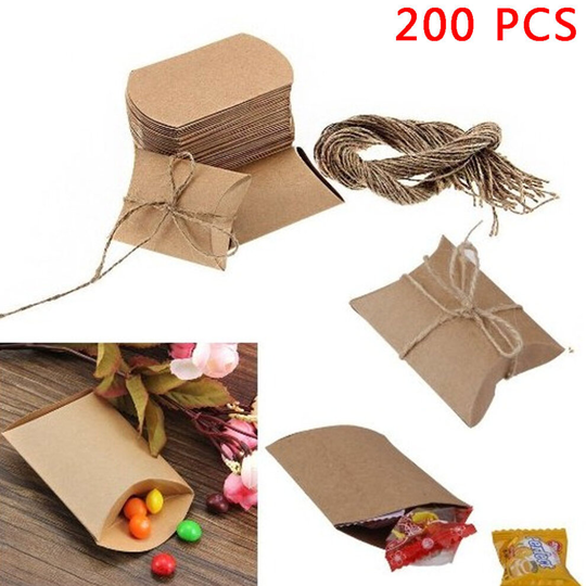 200Pcs Craft Paper Pillow Favor Box Party Favour Gift Candy Bag