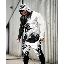 Men's Tracksuit Sweatsuit 2 Piece Athletic Long Sleeve Thermal Warm Breathable Moisture Wicking Fitness Running Jogging Sportswear Activewear Polka Dot BlackLight Grey White Black / Hoodie Lightinthebox