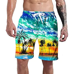 Men's Swim Shorts Swim Trunks Board Shorts Pocket Drawstring Elastic Waist Coconut Tree Print Quick Dry Short Daily Holiday Casual Athleisure 1 2 Micro-elastic Lightinthebox